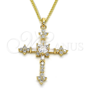 Collares con Dije 04.284.0011.22 Oro Laminado, Diseño de Cruz y Baguette, con Blanca Zirconia Cubica, Pulido, Tono Dorado (02 MM Thickness, 22 Inches Length)