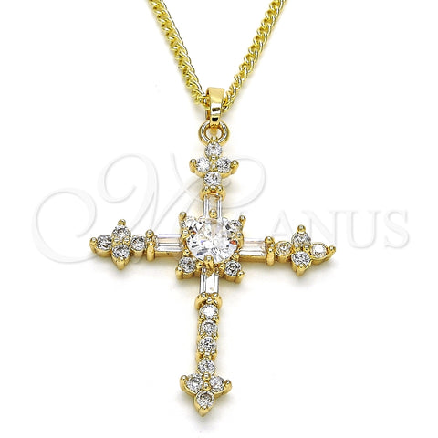 Collares con Dije 04.284.0011.22 Oro Laminado, Diseño de Cruz y Baguette, con Blanca Zirconia Cubica, Pulido, Tono Dorado (02 MM Thickness, 22 Inches Length)