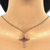 Collares con Dije 04.284.0011.1.22 Oro Laminado, Diseño de Cruz y Baguette, con Granate and Blanca Zirconia Cubica, Pulido, Tono Dorado (02 MM Thickness, 22 Inches Length)