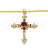 Collares con Dije 04.284.0011.1.22 Oro Laminado, Diseño de Cruz y Baguette, con Granate and Blanca Zirconia Cubica, Pulido, Tono Dorado (02 MM Thickness, 22 Inches Length)