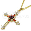 Collares con Dije 04.284.0011.1.22 Oro Laminado, Diseño de Cruz y Baguette, con Granate and Blanca Zirconia Cubica, Pulido, Tono Dorado (02 MM Thickness, 22 Inches Length)