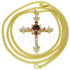 Collares con Dije 04.284.0011.1.22 Oro Laminado, Diseño de Cruz y Baguette, con Granate and Blanca Zirconia Cubica, Pulido, Tono Dorado (02 MM Thickness, 22 Inches Length)