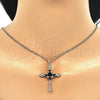 Collares con Dije 04.284.0011.2.22 Oro Laminado, Diseño de Cruz y Baguette, con Negro and Blanca Zirconia Cubica, Pulido, Tono Dorado (02 MM Thickness, 22 Inches Length)