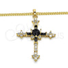 Collares con Dije 04.284.0011.2.22 Oro Laminado, Diseño de Cruz y Baguette, con Negro and Blanca Zirconia Cubica, Pulido, Tono Dorado (02 MM Thickness, 22 Inches Length)