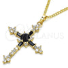Collares con Dije 04.284.0011.2.22 Oro Laminado, Diseño de Cruz y Baguette, con Negro and Blanca Zirconia Cubica, Pulido, Tono Dorado (02 MM Thickness, 22 Inches Length)