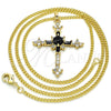 Collares con Dije 04.284.0011.2.22 Oro Laminado, Diseño de Cruz y Baguette, con Negro and Blanca Zirconia Cubica, Pulido, Tono Dorado (02 MM Thickness, 22 Inches Length)