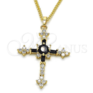 Collares con Dije 04.284.0011.2.22 Oro Laminado, Diseño de Cruz y Baguette, con Negro and Blanca Zirconia Cubica, Pulido, Tono Dorado (02 MM Thickness, 22 Inches Length)
