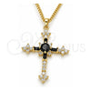 Collares con Dije 04.284.0011.2.22 Oro Laminado, Diseño de Cruz y Baguette, con Zirconia Cubica Negro y Blanca, Pulido, Tono Dorado (Grosor 02 MM, 22 Pulgadas de Largo)