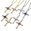 Collares con Dije 04.284.0011.2.22 Oro Laminado, Diseño de Cruz y Baguette, con Negro and Blanca Zirconia Cubica, Pulido, Tono Dorado (02 MM Thickness, 22 Inches Length)