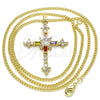 Collares con Dije 04.284.0011.3.20 Oro Laminado, Diseño de Cruz y Baguette, con Multicolor Zirconia Cubica, Pulido, Tono Dorado (02 MM Thickness, 20 Inches Length)