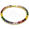 Pulsera Tennis 03.221.0056.6.08 Oro Laminado, con Multicolor Zirconia Cubica, Pulido, Tono Dorado (05 MM Thickness, 8 Inches Length)