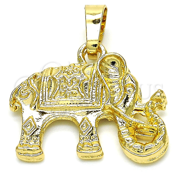Dije Elegante 05.213.0048 Oro Laminado, Diseño de Elefante, Pulido, Tono Dorado