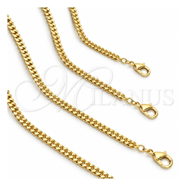 Gargantilla Basica 04.213.0095.22 Oro Laminado, Diseño de Miami Cubana, Pulido, Tono Dorado (Grosor 02.8 MM, 22 Pulgadas de Largo)
