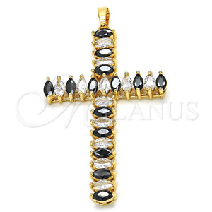 Dije Elegante 05.316.0001.2 Oro Laminado, Diseño de Cruz, con Negro and Blanca Zirconia Cubica, Pulido, Tono Dorado