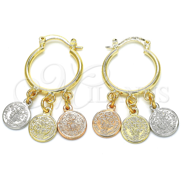 Argolla Pequeña 02.63.2660.20 Oro Laminado, Diseño de San Benito, Pulido, Tres Tonos