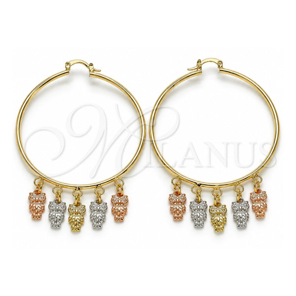 Argolla Grande 02.63.2663.55 Oro Laminado, Diseño de Búho, Pulido, Tres Tonos