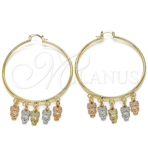Argolla Grande 02.63.2663.55 Oro Laminado, Diseño de Búho, Pulido, Tres Tonos