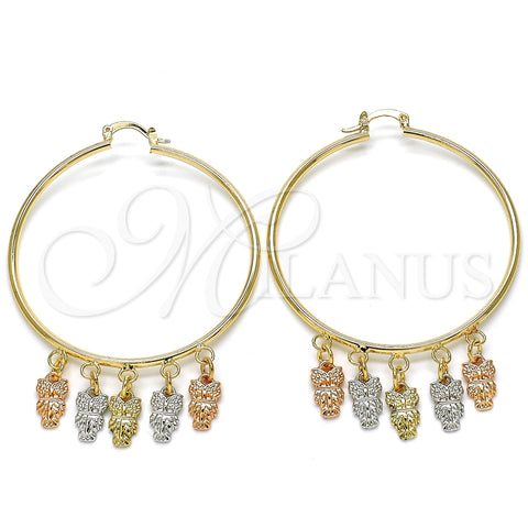 Argolla Grande 02.63.2663.55 Oro Laminado, Diseño de Búho, Pulido, Tres Tonos