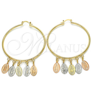 Argolla Grande 02.63.2661.55 Oro Laminado, Diseño de Guadalupe, Pulido, Tres Tonos
