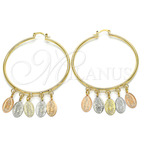 Argolla Grande 02.63.2661.55 Oro Laminado, Diseño de Guadalupe, Pulido, Tres Tonos