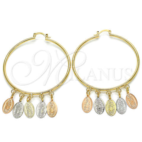 Argolla Grande 02.63.2661.55 Oro Laminado, Diseño de Guadalupe, Pulido, Tres Tonos