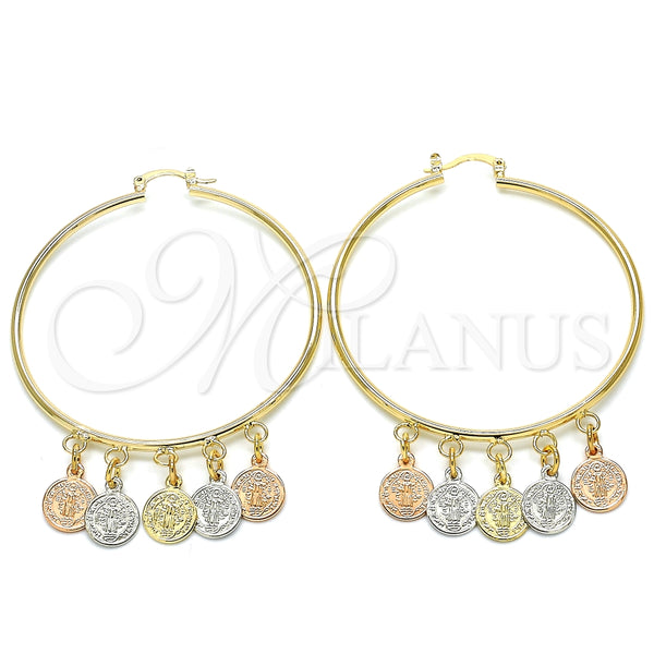 Argolla Grande 02.63.2660.55 Oro Laminado, Diseño de San Benito, Pulido, Tres Tonos