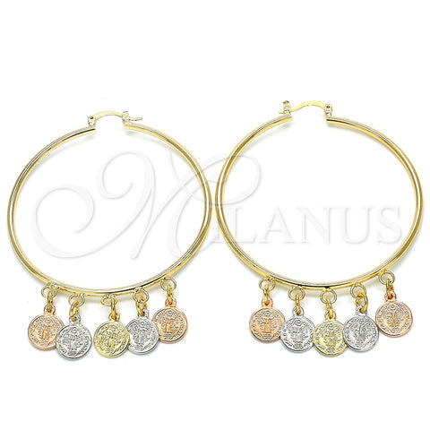 Argolla Grande 02.63.2660.55 Oro Laminado, Diseño de San Benito, Pulido, Tres Tonos