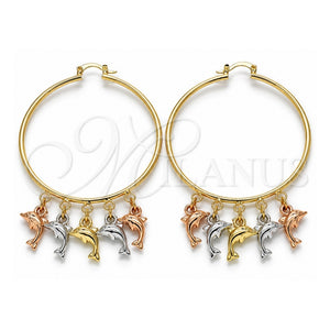 Argolla Grande 02.63.2664.55 Oro Laminado, Diseño de Delfín, Pulido, Tres Tonos