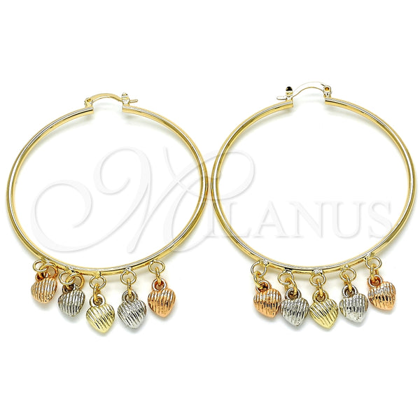 Argolla Grande 02.63.2665.55 Oro Laminado, Diseño de Corazón, Pulido, Tres Tonos