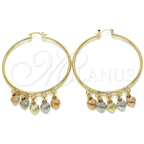 Argolla Grande 02.63.2665.55 Oro Laminado, Diseño de Corazón, Pulido, Tres Tonos