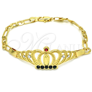 Pulsera Elegante 03.253.0029.1.07 Oro Laminado, Diseño de Corona y Guadalupe, con Multicolor Cristal, Pulido, Tono Dorado (05 MM Thickness, 7 Inches Length)