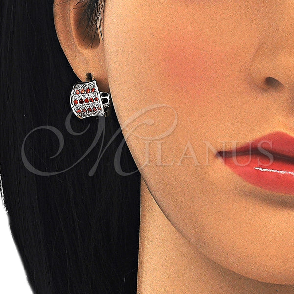 Argolla Huggie 02.217.0068.3.15 Rodio Laminado, con Zirconia Cubica Granate y Blanca, Pulido, Rodinado