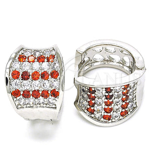 Argolla Huggie 02.217.0068.3.15 Rodio Laminado, con Zirconia Cubica Granate y Blanca, Pulido, Rodinado