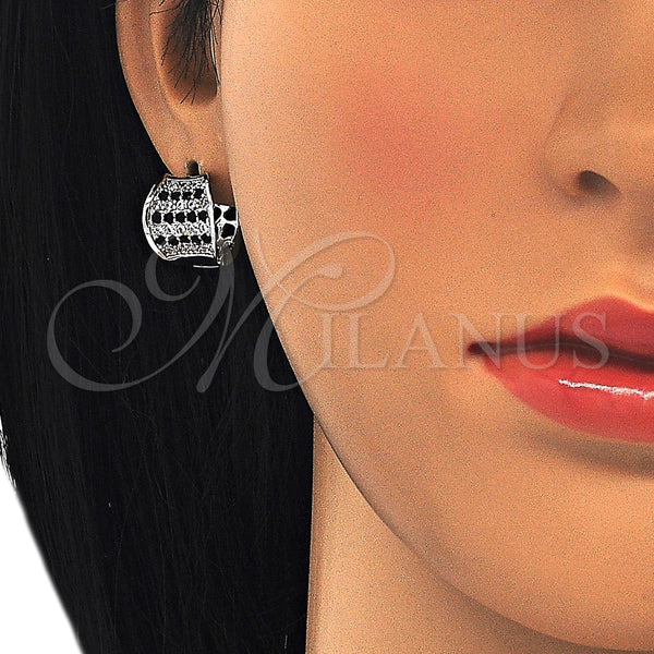 Argolla Huggie 02.217.0068.5.15 Rodio Laminado, con Zirconia Cubica Negro y Blanca, Pulido, Rodinado