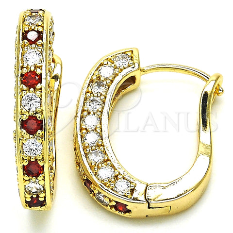 Argolla Huggie 02.217.0024.2.15 Oro Laminado, con Granate and Blanca Zirconia Cubica, Pulido, Tono Dorado