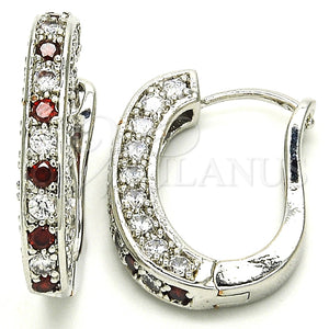 Argolla Huggie 02.217.0024.3.15 Rodio Laminado, con Zirconia Cubica Granate y Blanca, Pulido, Rodinado