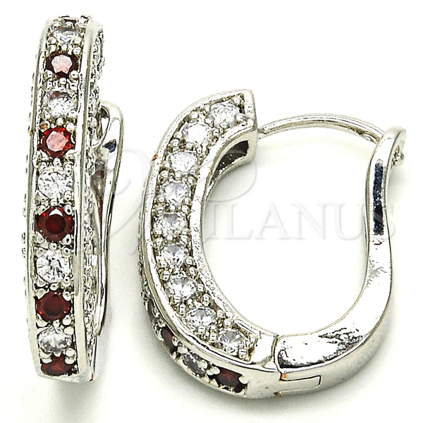Argolla Huggie 02.217.0024.3.15 Rodio Laminado, con Zirconia Cubica Granate y Blanca, Pulido, Rodinado