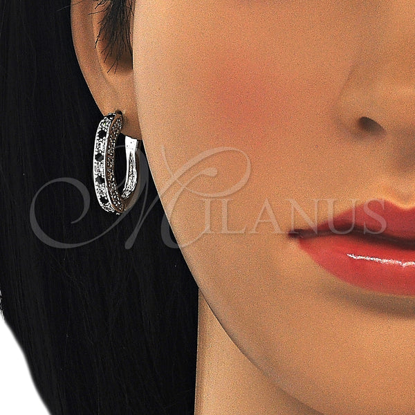 Argolla Huggie 02.217.0024.5.15 Rodio Laminado, con Zirconia Cubica Negro y Blanca, Pulido, Rodinado