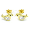 Arete Dormilona 02.336.0021.2 Plata Rodinada, Diseño de Pajaro, con Zirconia Cubica Blanca y Negro, Pulido, Tono Dorado