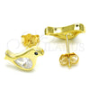 Arete Dormilona 02.336.0021.2 Plata Rodinada, Diseño de Pajaro, con Zirconia Cubica Blanca y Negro, Pulido, Tono Dorado