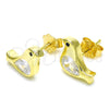 Arete Dormilona 02.336.0021.2 Plata Rodinada, Diseño de Pajaro, con Zirconia Cubica Blanca y Negro, Pulido, Tono Dorado