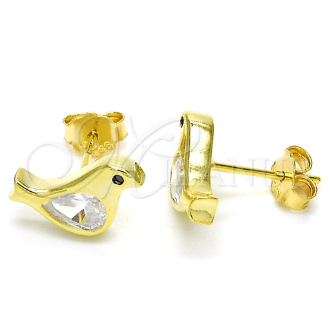 Arete Dormilona 02.336.0021.2 Plata Rodinada, Diseño de Pajaro, con Zirconia Cubica Blanca y Negro, Pulido, Tono Dorado