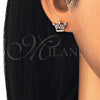 Arete Dormilona 02.336.0079.1 Plata Rodinada, Diseño de Corona, con Zirconia Cubica Blanca y Cristal Blanca, Pulido, Tono Rosado