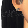 Arete Dormilona 02.336.0079.2 Plata Rodinada, Diseño de Corona, con Zirconia Cubica Blanca y Cristal Blanca, Pulido, Tono Dorado
