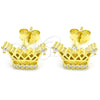 Arete Dormilona 02.336.0079.2 Plata Rodinada, Diseño de Corona, con Zirconia Cubica Blanca y Cristal Blanca, Pulido, Tono Dorado