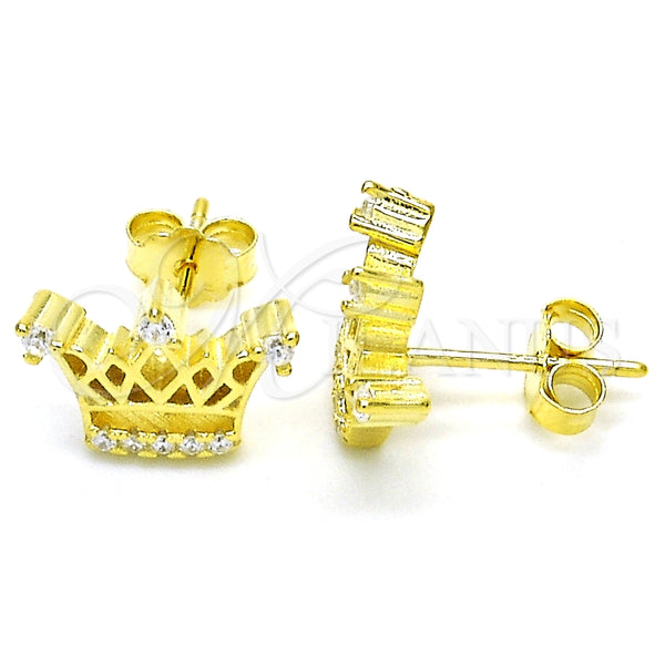 Arete Dormilona 02.336.0079.2 Plata Rodinada, Diseño de Corona, con Zirconia Cubica Blanca y Cristal Blanca, Pulido, Tono Dorado