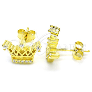 Arete Dormilona 02.336.0079.2 Plata Rodinada, Diseño de Corona, con Zirconia Cubica Blanca y Cristal Blanca, Pulido, Tono Dorado