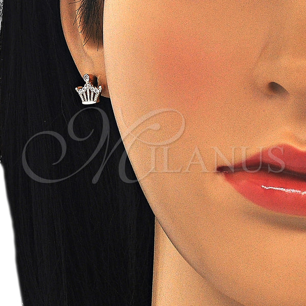 Arete Dormilona 02.336.0052.1 Plata Rodinada, Diseño de Corona, con Zirconia Cubica Blanca, Pulido, Tono Rosado