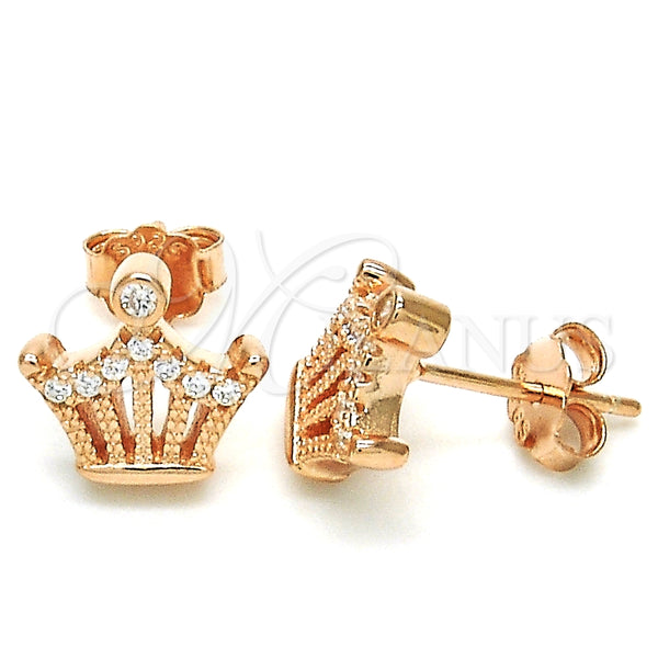 Arete Dormilona 02.336.0052.1 Plata Rodinada, Diseño de Corona, con Zirconia Cubica Blanca, Pulido, Tono Rosado