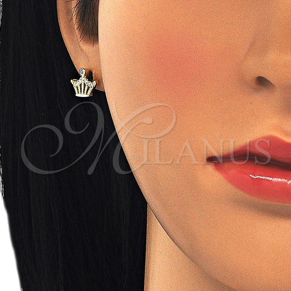 Arete Dormilona 02.336.0052.2 Plata Rodinada, Diseño de Corona, con Zirconia Cubica Blanca, Pulido, Tono Dorado